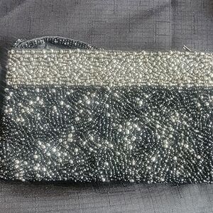 Elegant Beaded Clutch - Black and Silver